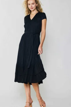 Current Air Midi Dresses-Pleated Midi Dress BLACK