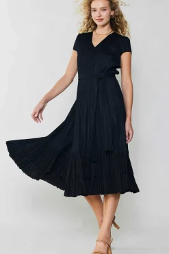 Current Air Midi Dresses-Pleated Midi Dress BLACK