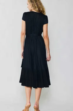 Current Air Midi Dresses-Pleated Midi Dress BLACK