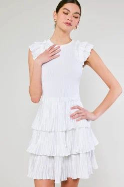 Current Air Knitwear | Mini Dresses-Pleated Skirt Sweater Dress WHITE