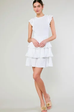 Current Air Knitwear | Mini Dresses-Pleated Skirt Sweater Dress WHITE