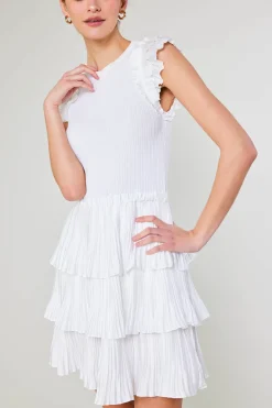 Current Air Knitwear | Mini Dresses-Pleated Skirt Sweater Dress WHITE