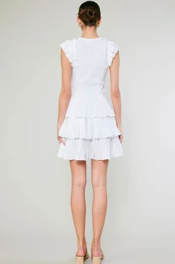 Current Air Knitwear | Mini Dresses-Pleated Skirt Sweater Dress WHITE