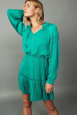 Current Air Mini Dresses-Pleated Sleeve Mini Dress TEAL