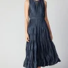 Current Air Maxi Dresses-Pleated Sleeveless Maxi Dress NAVY