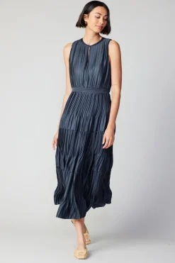 Current Air Maxi Dresses-Pleated Sleeveless Maxi Dress NAVY