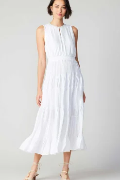 Current Air Maxi Dresses-Pleated Sleeveless Maxi Dress WHITE