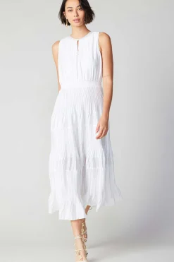 Current Air Maxi Dresses-Pleated Sleeveless Maxi Dress WHITE
