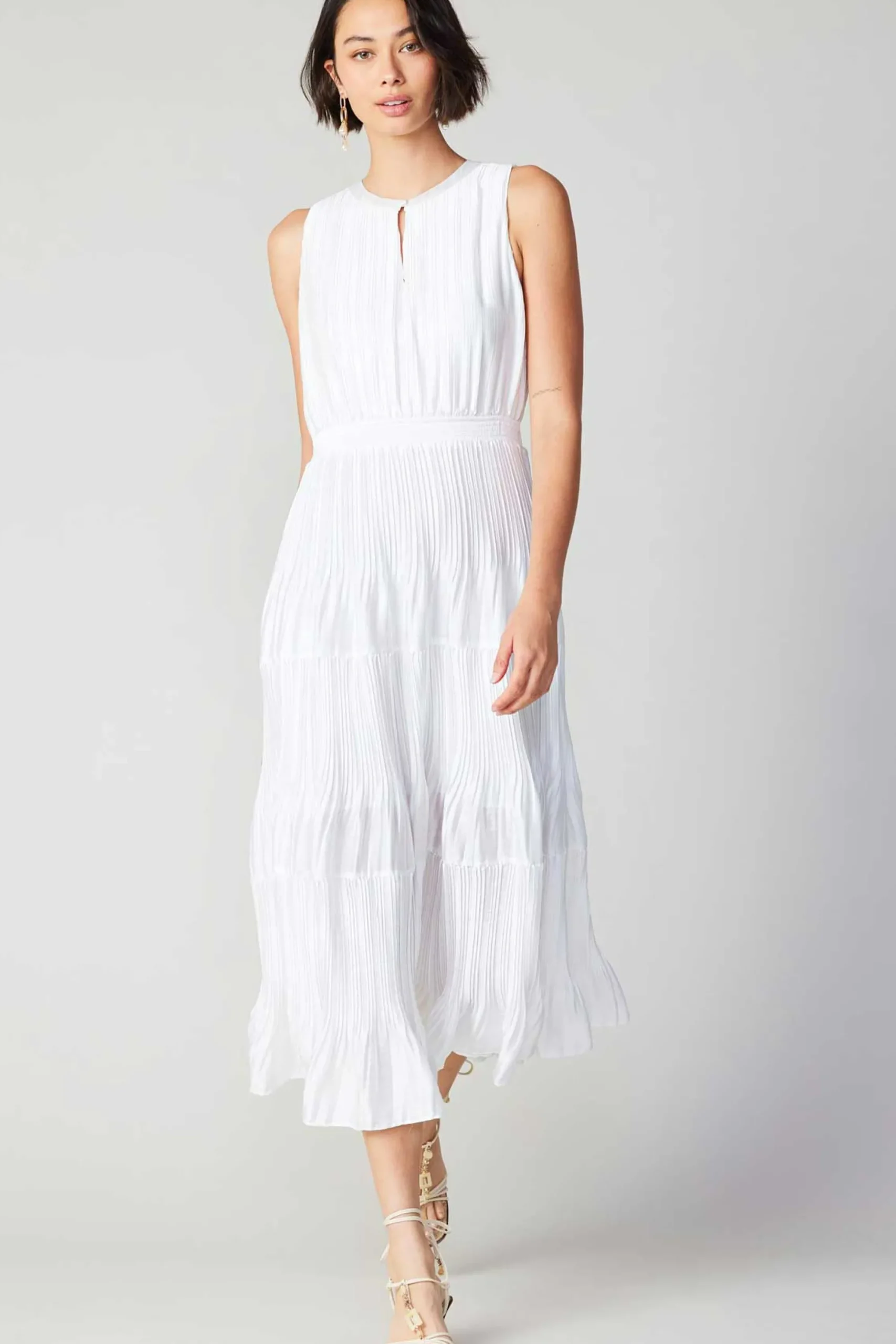 Current Air Maxi Dresses-Pleated Sleeveless Maxi Dress WHITE