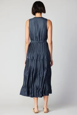 Current Air Maxi Dresses-Pleated Sleeveless Maxi Dress NAVY