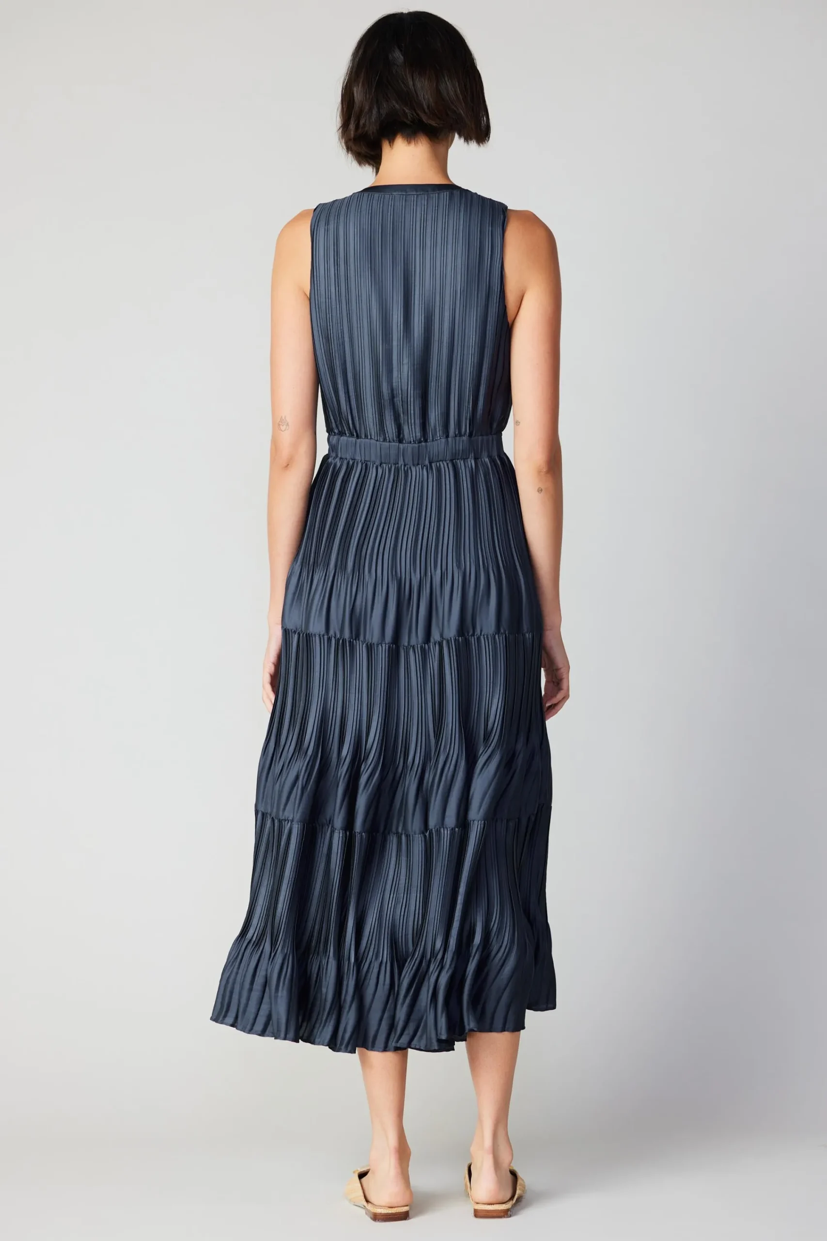 Current Air Maxi Dresses-Pleated Sleeveless Maxi Dress NAVY