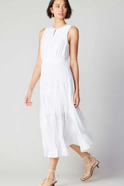Current Air Maxi Dresses-Pleated Sleeveless Maxi Dress WHITE