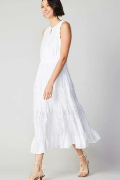 Current Air Maxi Dresses-Pleated Sleeveless Maxi Dress WHITE