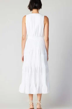Current Air Maxi Dresses-Pleated Sleeveless Maxi Dress WHITE