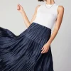 Current Air Skirts-Pleated Tiered Midi Skirt NAVY