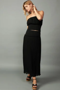 Current Air Sleeveless Tops-Pleated Tube Top BLACK
