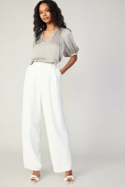 Current Air Pants-Pleated Wide Leg Pants WHITE