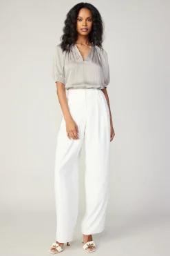Current Air Pants-Pleated Wide Leg Pants WHITE