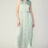 Current Air Midi Dresses-Plisse Buttondown Dress SILVERSAGE