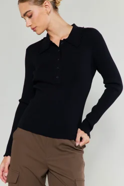 Current Air Knitwear | Sweaters-Polo Sweater Top BLACK