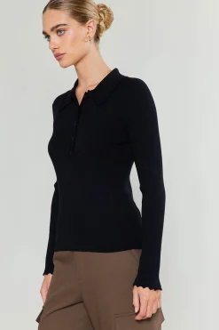 Current Air Knitwear | Sweaters-Polo Sweater Top BLACK