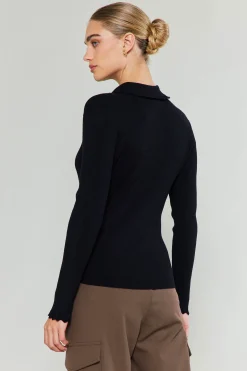 Current Air Knitwear | Sweaters-Polo Sweater Top BLACK