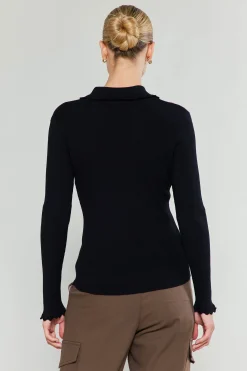 Current Air Knitwear | Sweaters-Polo Sweater Top BLACK