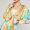 Current Air Long Sleeve Tops-Prismatic Gradient Front Tie Shirt DESERTRAINBOW