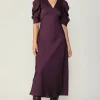 Current Air Midi Dresses-Puff Sleeve Midi Dress MIDNIGHTPLUM