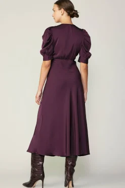 Current Air Midi Dresses-Puff Sleeve Midi Dress MIDNIGHTPLUM
