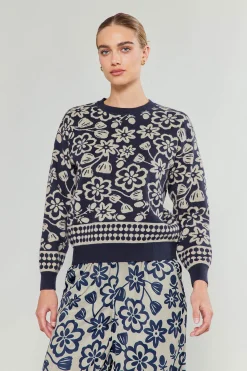 Current Air Knitwear | Sweaters-Pullover Floral Sweater BLUEMLT