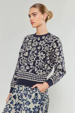 Current Air Knitwear | Sweaters-Pullover Floral Sweater BLUEMLT