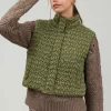 Current Air Coats & Jackets-Quilted Cropped Vest OLIVE