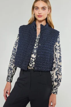 Current Air Coats & Jackets-Quilted Cropped Vest NAVY