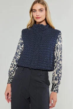 Current Air Coats & Jackets-Quilted Cropped Vest NAVY
