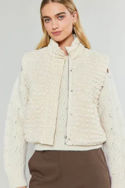 Current Air Coats & Jackets-Quilted Cropped Vest IVORY