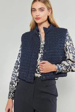 Current Air Coats & Jackets-Quilted Cropped Vest NAVY