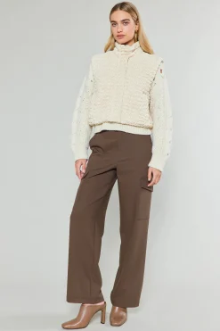 Current Air Coats & Jackets-Quilted Cropped Vest IVORY