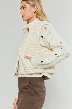 Current Air Coats & Jackets-Quilted Cropped Vest IVORY