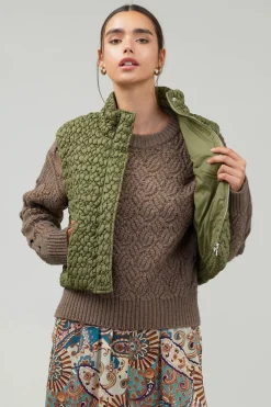 Current Air Coats & Jackets-Quilted Cropped Vest OLIVE