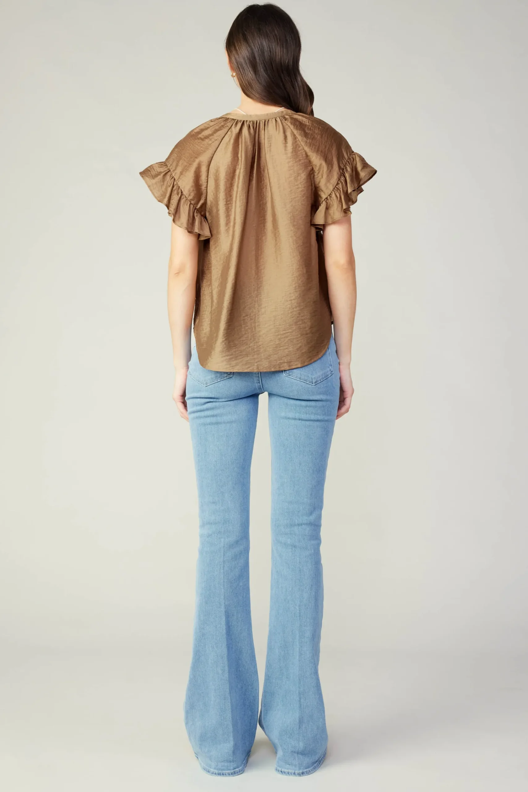 Current Air Short Sleeve Tops-Raglan Sleeve Button Blouse LATTE