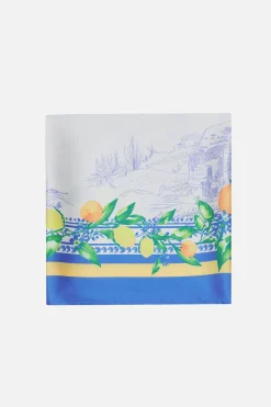 Current Air Accessories-Recycled Signature Print Large Scarf TUSCANBLUECITRUS