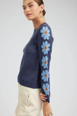 Current Air Knitwear | Sweaters-Retro Daisy Motif Sweater NAVY
