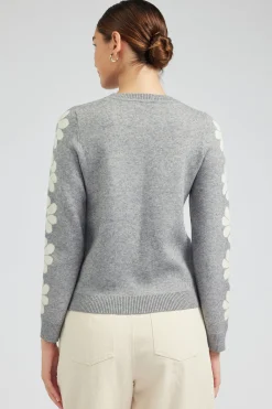 Current Air Knitwear | Sweaters-Retro Daisy Motif Sweater HEATHERGREY