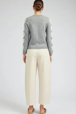 Current Air Knitwear | Sweaters-Retro Daisy Motif Sweater HEATHERGREY