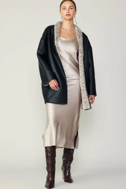 Current Air Coats & Jackets-Reversible Faux Fur & Leather Coat BLACK