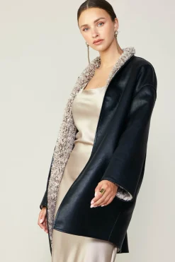 Current Air Coats & Jackets-Reversible Faux Fur & Leather Coat BLACK