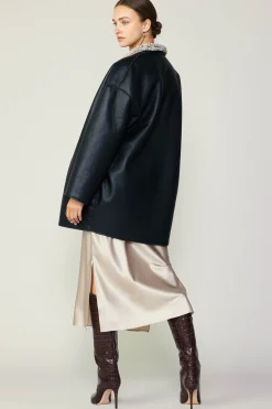 Current Air Coats & Jackets-Reversible Faux Fur & Leather Coat BLACK