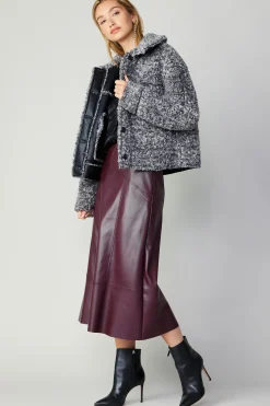 Current Air Coats & Jackets-Reversible Vegan Leather Shearling Jacket BLACK