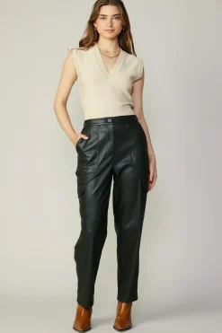 Current Air Sleeveless Tops-Ribbed Collar Sweater Vest BONE